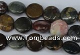 CAG3516 15.5 inches 12mm flat round ocean agate gemstone beads