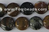 CAG3517 15.5 inches 16mm flat round ocean agate gemstone beads