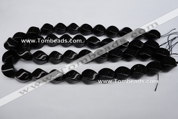 CAG4007 15.5 inches 13*18mm twisted rice black agate beads