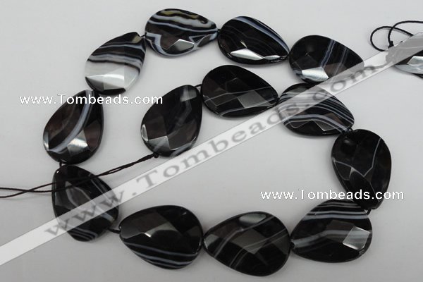 CAG4031 15.5 inches 20*30mm faceted flat teardrop black agate beads