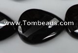 CAG4035 15.5 inches 22*30mm faceted & twisted teardrop black agate beads
