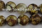 CAG4866 15 inches 16mm faceted round dragon veins agate beads
