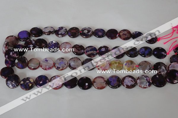 CAG4893 15 inches 15mm faceted coin fire crackle agate beads