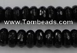 CAG5065 15.5 inches 6*12mm faceted rondelle black agate beads