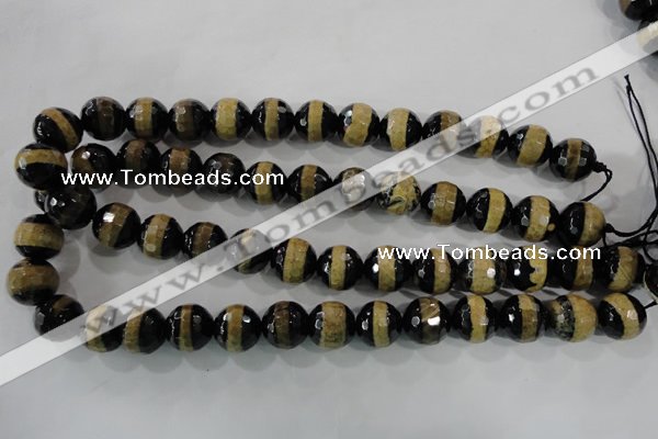 CAG5157 15 inches 12mm faceted round tibetan agate beads wholesale