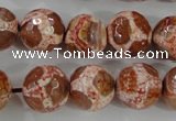 CAG5360 15.5 inches 14mm faceted round tibetan agate beads wholesale