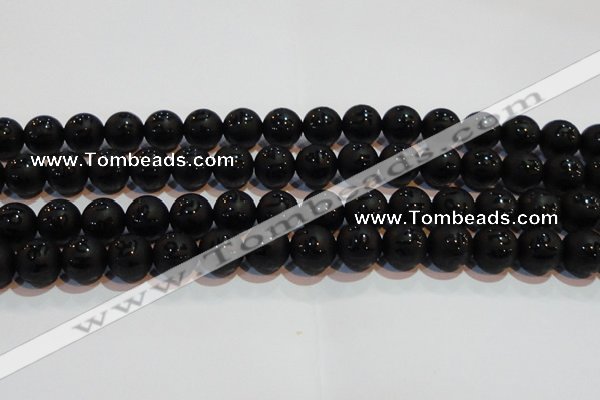 CAG6002 15.5 inches 8mm carved round matte black agate beads