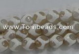 CAG6177 15 inches 12mm faceted round tibetan agate gemstone beads