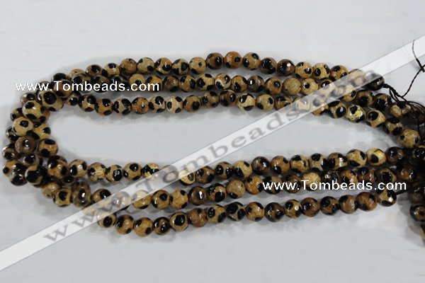 CAG6207 15 inches 12mm faceted round tibetan agate gemstone beads