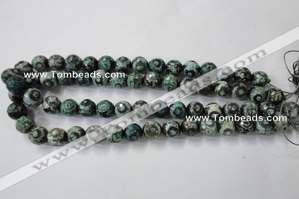 CAG6395 15 inches 8mm faceted round tibetan agate gemstone beads