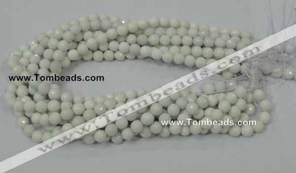 CAG711 15.5 inches 8mm faceted round white agate gemstone beads