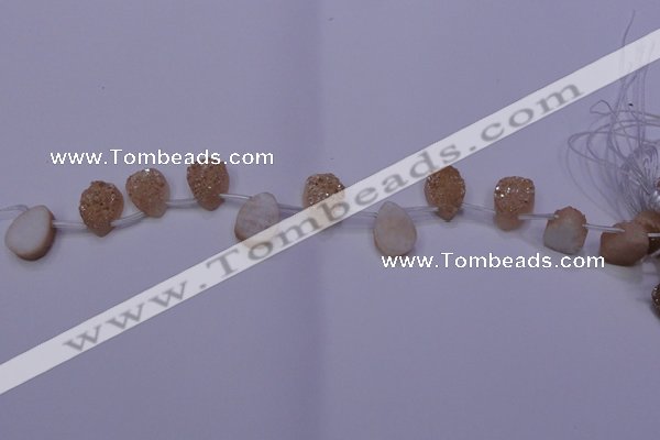 CAG7971 Top drilled 13*18mm flat teardrop plated white druzy agate beads