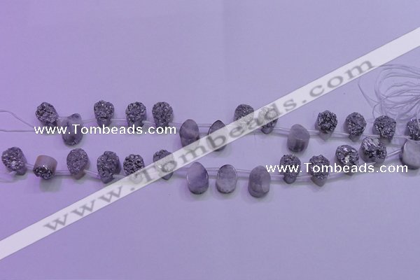 CAG8102 Top drilled 10*14mm teardrop silver plated druzy agate beads