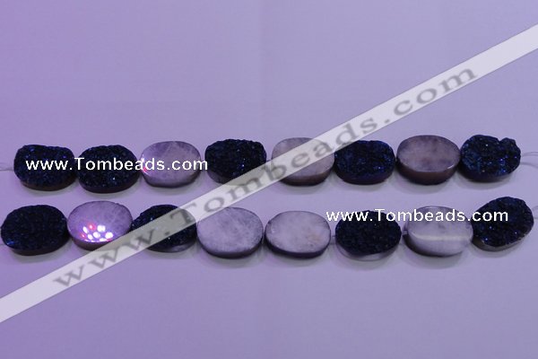 CAG8206 7.5 inches 20*30mm oval blue plated druzy agate beads