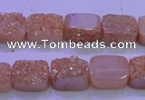 CAG8211 Top drilled 10*14mm rectangle champagne plated druzy agate beads