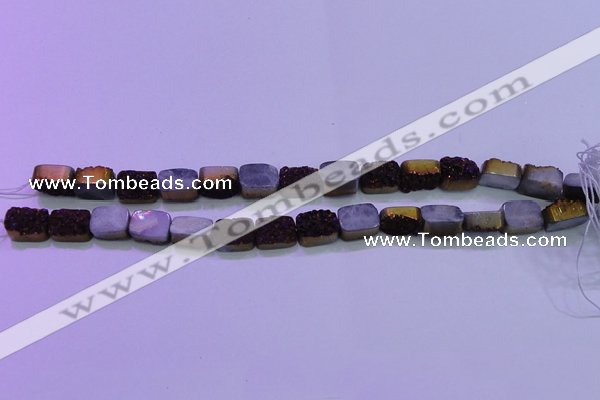 CAG8215 Top drilled 10*14mm rectangle purple plated druzy agate beads