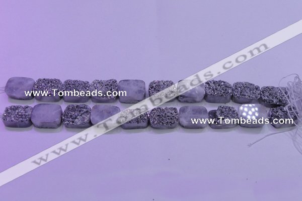 CAG8242 Top drilled 15*20mm rectangle silver plated druzy agate beads
