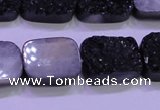 CAG8247 Top drilled 15*20mm rectangle black plated druzy agate beads