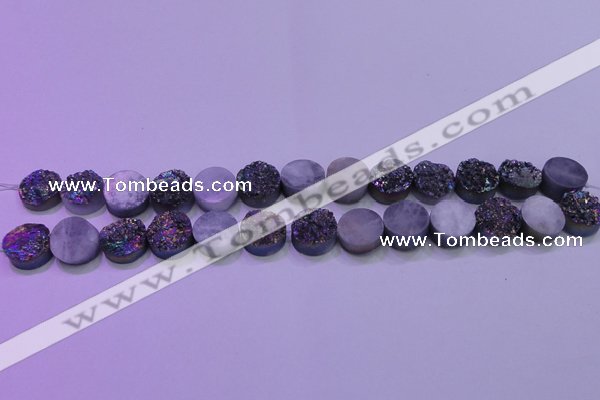 CAG8354 7.5 inches 14mm coin rainbow plated druzy agate beads