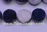 CAG8356 7.5 inches 14mm coin blue plated druzy agate beads