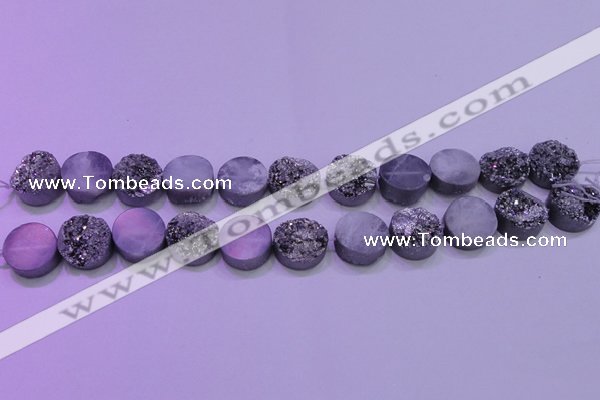 CAG8372 7.5 inches 18mm coin silver plated druzy agate beads