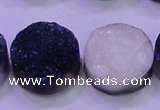 CAG8396 7.5 inches 25mm coin blue plated druzy agate beads