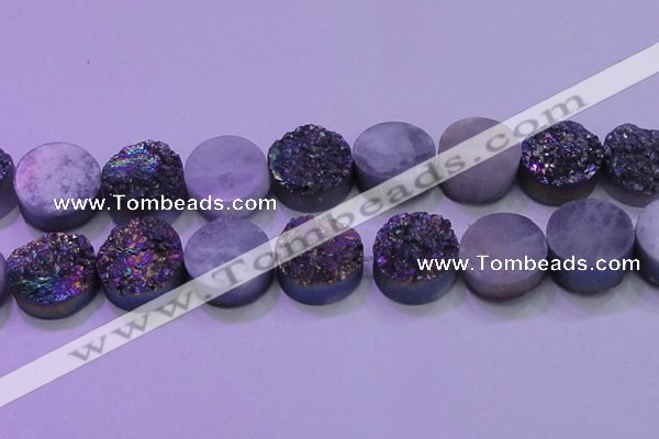 CAG8404 7.5 inches 30mm coin rainbow plated druzy agate beads