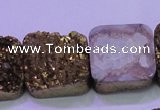 CAG8427 7.5 inches 25*25mm square gold plated druzy agate beads