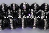 CAG8857 15.5 inches 10mm faceted round agate with rhinestone beads