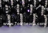 CAG8858 15.5 inches 12mm faceted round agate with rhinestone beads