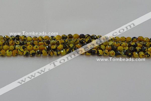 CAG9451 15.5 inches 6mm faceted round fire crackle agate beads