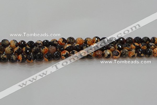CAG9457 15.5 inches 8mm faceted round fire crackle agate beads