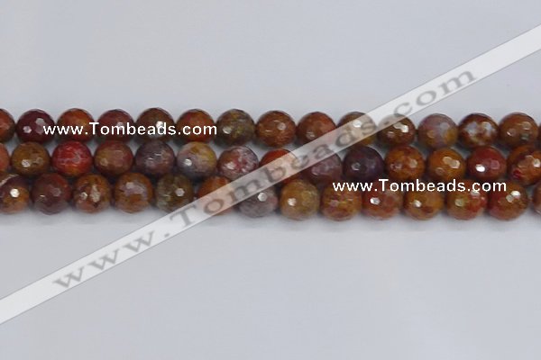 CAG9848 15.5 inches 10mm faceted round red moss agate beads