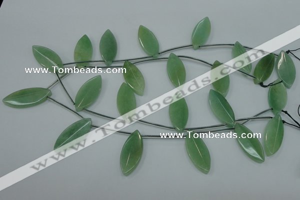 CAJ90 Top-drilled 15*35mm carved leaf green aventurine beads wholesale