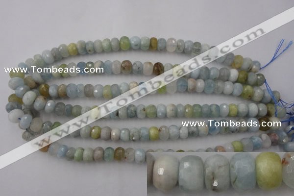 CAQ356 15.5 inches 7*11mm faceted rondelle natural aquamarine beads