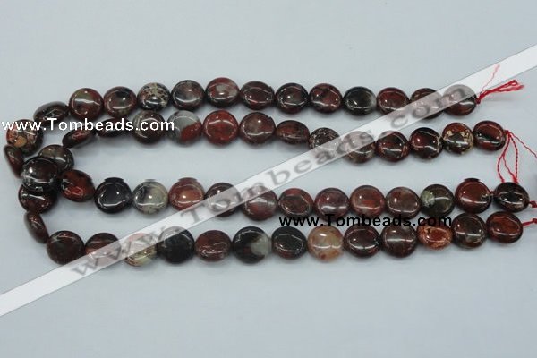 CBD05 15.5 inches 15mm flat round brecciated jasper gemstone beads