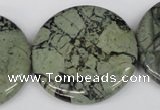 CBD223 15.5 inches 35mm flat round green brecciated jasper beads