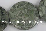 CBD255 15.5 inches 35mm faceted coin green brecciated jasper beads