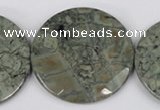 CBD256 15.5 inches 40mm faceted coin green brecciated jasper beads