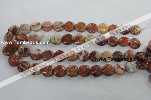 CBD51 15.5 inches 16mm flat round brecciated jasper gemstone beads