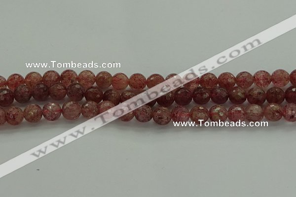 CBQ332 15.5 inches 8mm faceted round strawberry quartz beads