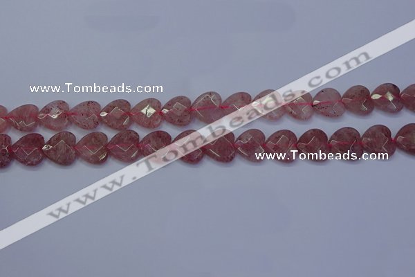 CBQ468 15.5 inches 10mm faceted heart strawberry quartz beads