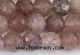 CBQ762 15 inches 7mm faceted round strawberry quartz beads