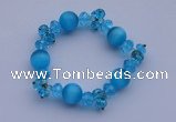 CBR08 5pcs imitation Swarovski crystal & cat eye beads stretchy bracelet