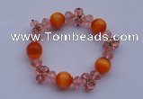 CBR10 5pcs imitation Swarovski crystal & cat eye beads stretchy bracelet