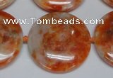 CCA478 15.5 inches 30mm flat round orange calcite gemstone beads