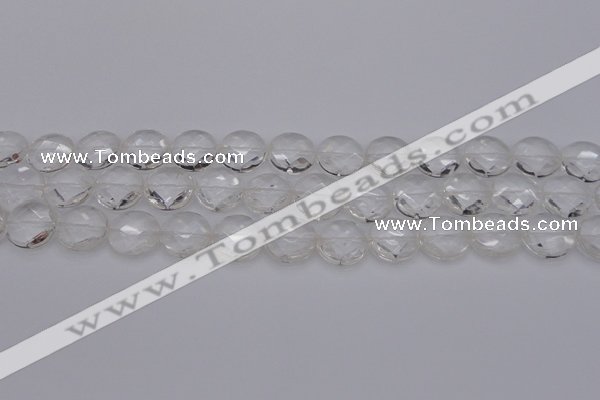 CCC504 15.5 inches 12mm faceted coin natural white crystal beads