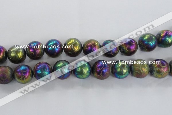 CCJ357 15.5 inches 25mm carved round plated China jade beads