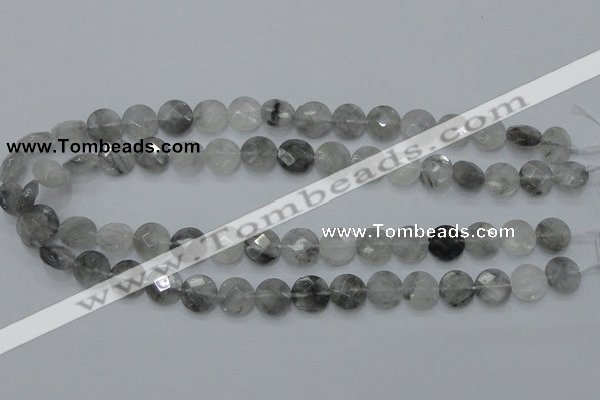CCQ135 15.5 inches 12mm faceted coin cloudy quartz beads wholesale
