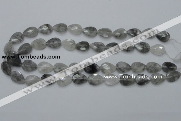 CCQ213 15.5 inches 13*18mm faceted flat teardrop cloudy quartz beads